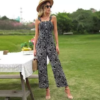 Женский комбинезон с лямкой на шее, модный, утягивающий, с открытой спиной, цельный, широкие брюки S чёрный