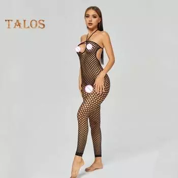 Женский комбинезон с лямкой на шее, с открытой спиной, без рукавов, облегающий ночной костюм с открытым шаговым швом, прозрачный соблазнительный боди для спальни, медового месяца