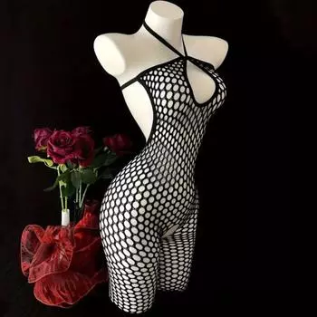 Женский комбинезон с лямкой на шее, с открытой спиной, без рукавов, облегающий ночной костюм с открытым шаговым швом, прозрачный соблазнительный боди для спальни, медового месяца