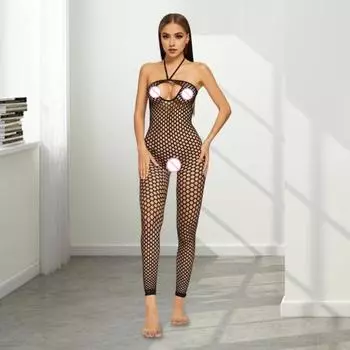 Женский комбинезон с лямкой на шее, с открытой спиной, без рукавов, облегающий ночной костюм с открытым шаговым швом, прозрачный соблазнительный боди для спальни, медового месяца