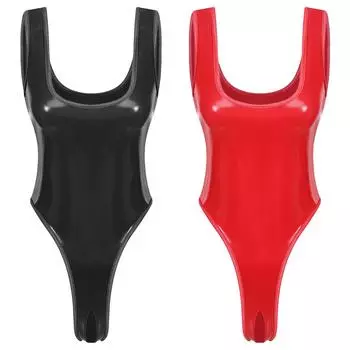 Женский комбинезон с мокрым эффектом, без спины, с высоким вырезом, из лакированной кожи, боди с U-образным вырезом, без промежности, клубная одежда, соблазнительный наряд M