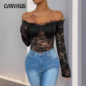 Женский комбинезон с одним вырезом и длинным рукавом, черный боди S чёрный