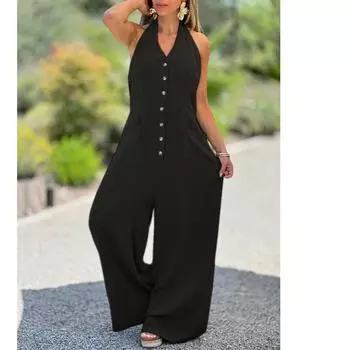 Женский комбинезон с открытой спиной, повседневные брюки, комбинезон с карманами S чёрный