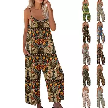 Женский комбинезон с пасхальным принтом, повседневный свободный комбинезон с регулируемыми подтяжками L чёрный