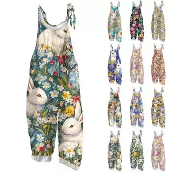 Женский комбинезон с принтом, повседневный, свободный, из хлопка и льна XXXL розовый