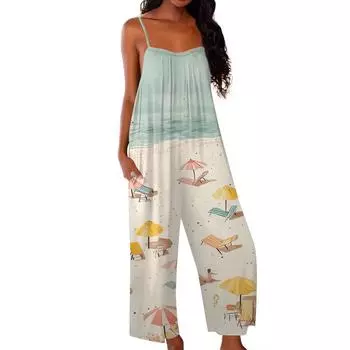 Женский комбинезон с принтом, повседневный свободный комбинезон L бежевый