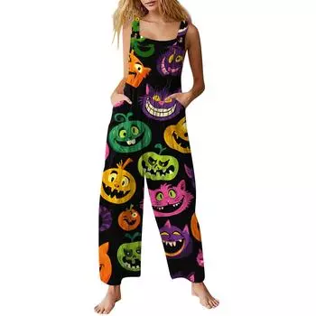 Женский комбинезон с принтом, повседневный свободный комбинезон XL чёрный