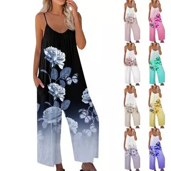 Женский комбинезон с принтом, повседневный свободный комбинезон с регулируемыми подтяжками L бежевый