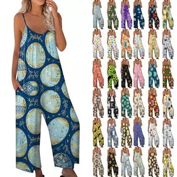 Женский комбинезон с принтом, повседневный свободный комбинезон с регулируемыми подтяжками L чёрный