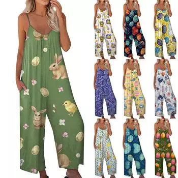 Женский комбинезон с принтом, повседневный свободный комбинезон с регулируемыми подтяжками L