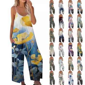 Женский комбинезон с принтом, повседневный свободный комбинезон с регулируемыми подтяжками L
