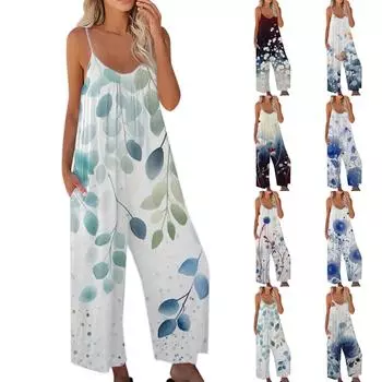 Женский комбинезон с принтом, повседневный свободный комбинезон с регулируемыми подтяжками L синий