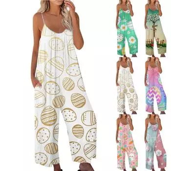 Женский комбинезон с принтом, повседневный свободный комбинезон с регулируемыми подтяжками L