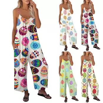 Женский комбинезон с принтом, повседневный свободный комбинезон с регулируемыми подтяжками L