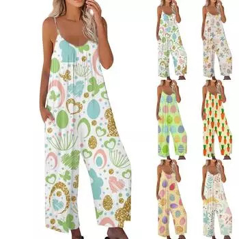 Женский комбинезон с принтом, повседневный свободный комбинезон с регулируемыми подтяжками L бежевый