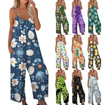 Женский комбинезон с принтом, повседневный свободный комбинезон с регулируемыми подтяжками L