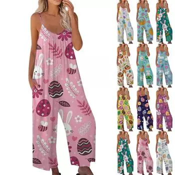 Женский комбинезон с принтом, повседневный свободный комбинезон с регулируемыми подтяжками L бежевый