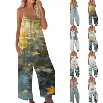 Женский комбинезон с принтом, повседневный свободный комбинезон с регулируемыми подтяжками L