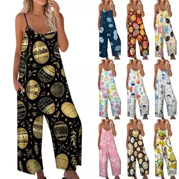 Женский комбинезон с принтом, повседневный свободный комбинезон с регулируемыми подтяжками L бежевый