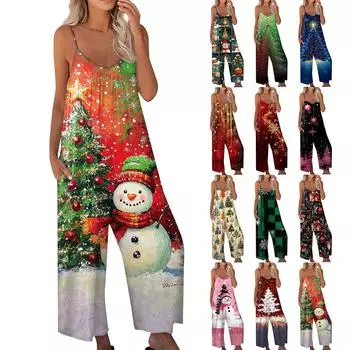 Женский комбинезон с принтом, повседневный свободный комбинезон с регулируемыми подтяжками XXL