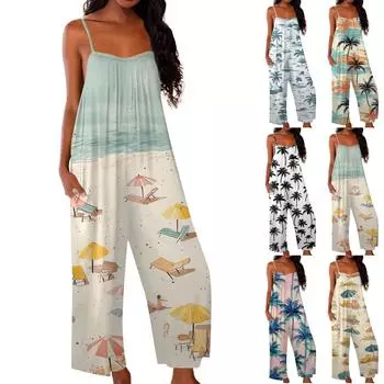 Женский комбинезон с принтом, повседневный свободный комбинезон L чёрный