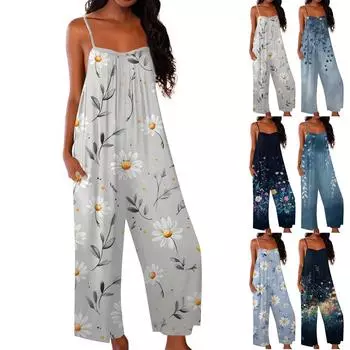 Женский комбинезон с принтом, повседневный свободный комбинезон S синий