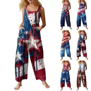 Женский комбинезон с принтом, повседневный свободный комбинезон XL синий