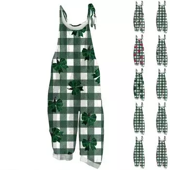 Женский комбинезон с принтом, повседневный, свободный, в стиле ретро, подтяжки, хлопок и лен M розовый