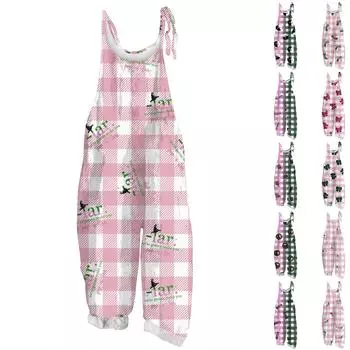 Женский комбинезон с принтом, повседневный, свободный, в стиле ретро, подтяжки, хлопок и лен XL синий