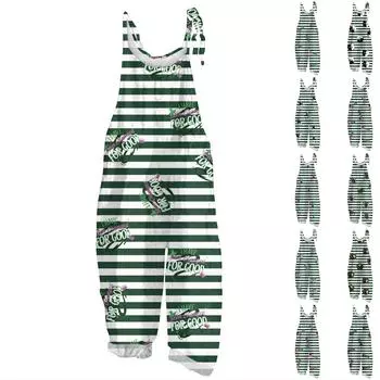 Женский комбинезон с принтом, повседневный, свободный, в стиле ретро, подтяжки, хлопок и лен XXXL
