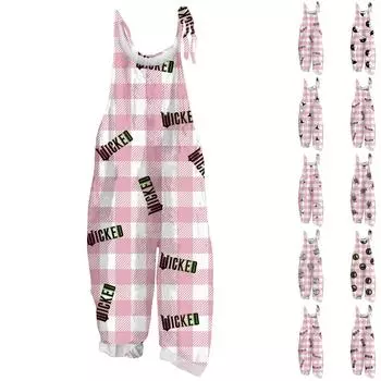 Женский комбинезон с принтом, повседневный, свободный, в стиле ретро, подтяжки, хлопок и лен XL