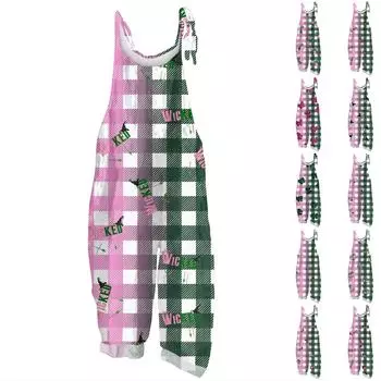 Женский комбинезон с принтом, повседневный, свободный, в стиле ретро, подтяжки, хлопок и лен XXL