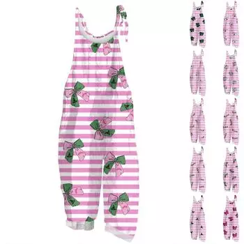 Женский комбинезон с принтом, повседневный, свободный, в стиле ретро, подтяжки, хлопок и лен M