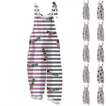 Женский комбинезон с принтом, повседневный, свободный, в стиле ретро, подтяжки, хлопок и лен XXL