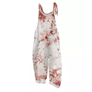 Женский комбинезон с принтом, повседневный свободный винтажный комбинезон из хлопка и льна M винный