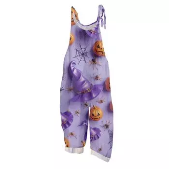 Женский комбинезон с принтом, повседневный свободный винтажный комбинезон из хлопка и льна L фиолетовый