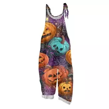 Женский комбинезон с принтом, повседневный свободный винтажный комбинезон из хлопка и льна XL