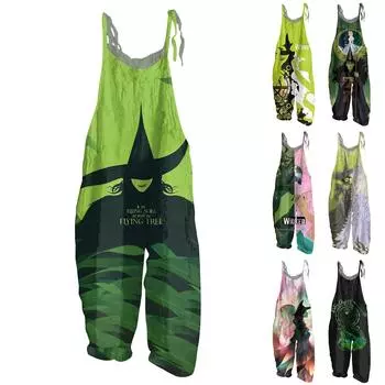 Женский комбинезон с принтом, повседневный, свободный, винтажный, с бретельками, из хлопка и льна L розовый