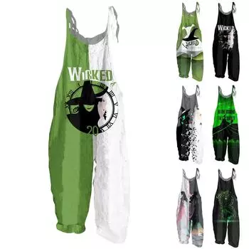 Женский комбинезон с принтом, повседневный, свободный, винтажный, с бретельками, из хлопка и льна XL