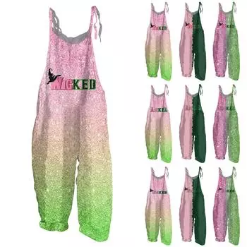 Женский комбинезон с принтом, повседневный, свободный, винтажный, с бретельками, из хлопка и льна M