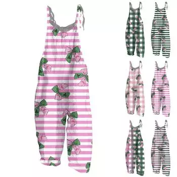 Женский комбинезон с принтом, повседневный, свободный, винтажный, с бретельками, из хлопка и льна XL