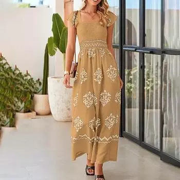 Женский комбинезон с принтом в стиле бохо, повседневный, с высокой талией, широкими штанинами и карманом XL