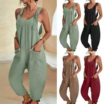Женский комбинезон с регулируемыми широкими бретелями и карманами, широкий однотонный тонкий длинный комбинезон, комбинезон, уличная одежда S