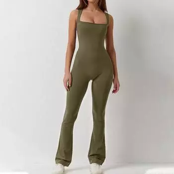 Женский комбинезон с широкими штанинами, женский сексуальный обтягивающий повседневный боди без рукавов, одежда для фитнеса L армия зеленый