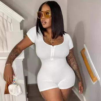 Женский комбинезон с U-образным вырезом, спортивные шорты для фитнеса M белый