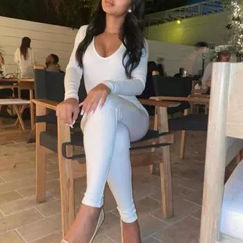 Женский комбинезон с U-образным вырезом, высокая эластичность, с длинным рукавом, однотонный, мягкий, дышащий, сексуальный, обтягивающий, с подтяжкой ягодиц, весенний повседневный комбинезон для йоги XL белый