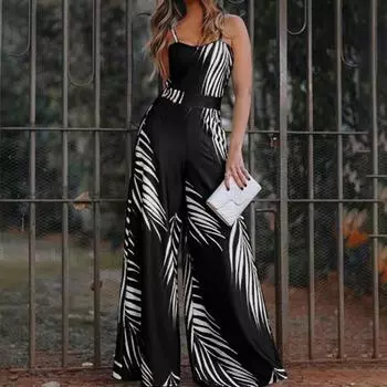 Женский комбинезон с V-образным вырезом, дышащий, плюс размер, комбинезон с принтом листьев, уличная одежда L красный