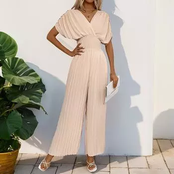 Женский комбинезон с V-образным вырезом и широкими брюками-комбинезонами S абрикосовый