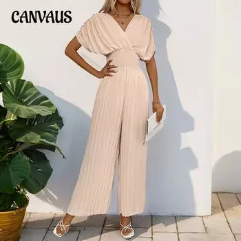 Женский комбинезон с V-образным вырезом и широкими брюками-комбинезонами S абрикосовый