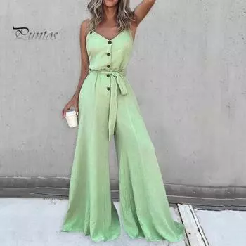 Женский комбинезон с V-образным вырезом, широкими штанинами, без рукавов, сплошной цвет, на пуговицах, на шнуровке, с тонкой талией, с глубоким промежностью, тип жилета, повседневный комбинезон до щиколотки для поездок на работу M оранжевый